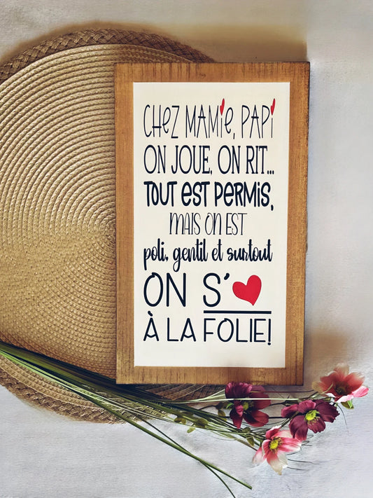 Affiche en Bois Peinte à la Main, Cadeau pour Grands-Parents, Mamie, Papie, Mémère, Pépère, Une Création Québécoise Personnalisée