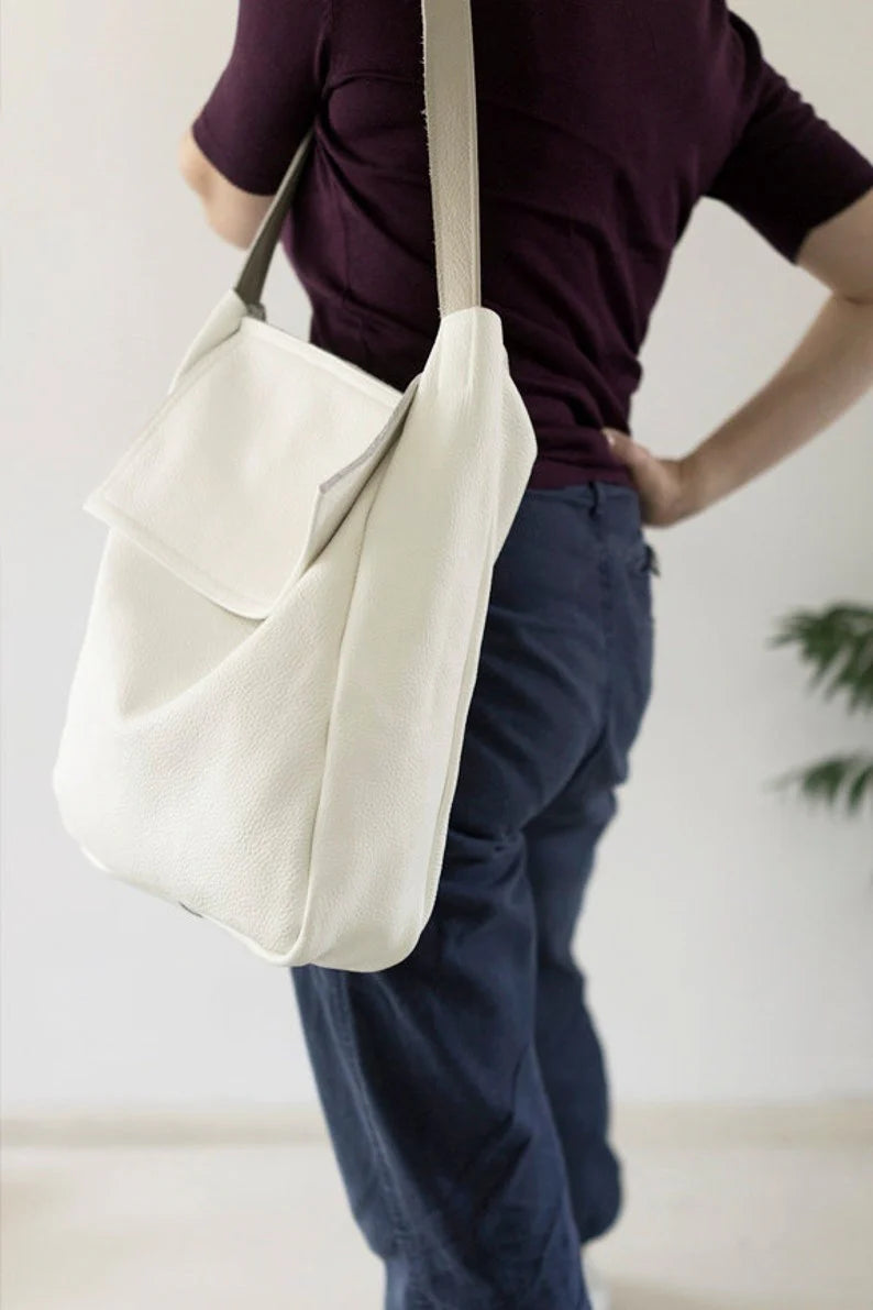 Sac cabas en cuir blanc minimal