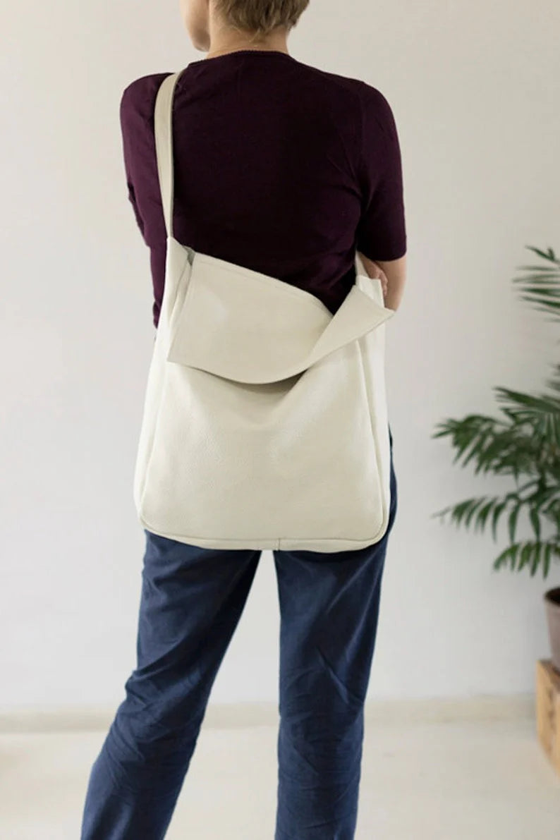 Minimal White leather tote bag