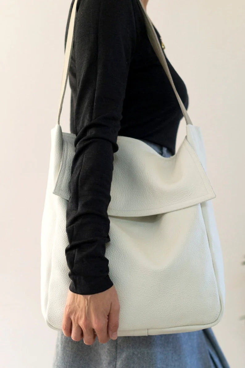 Minimal White leather tote bag