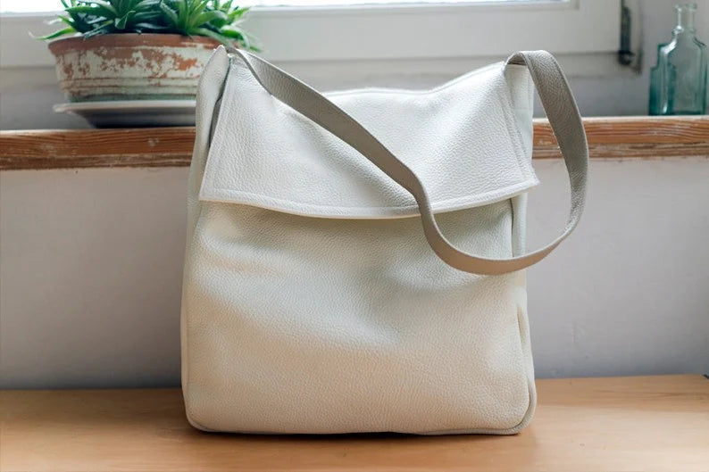 Minimal White leather tote bag