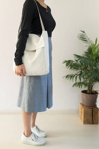 Sac cabas en cuir blanc minimal