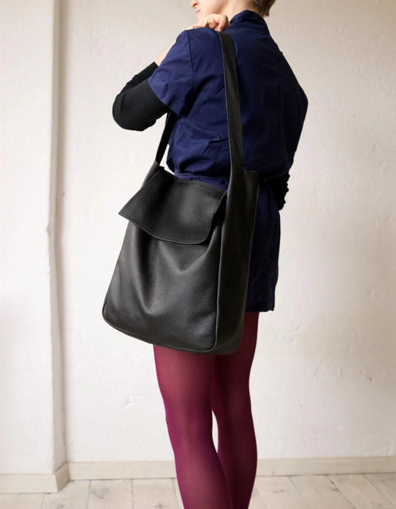 Minimal Black leather tote bag