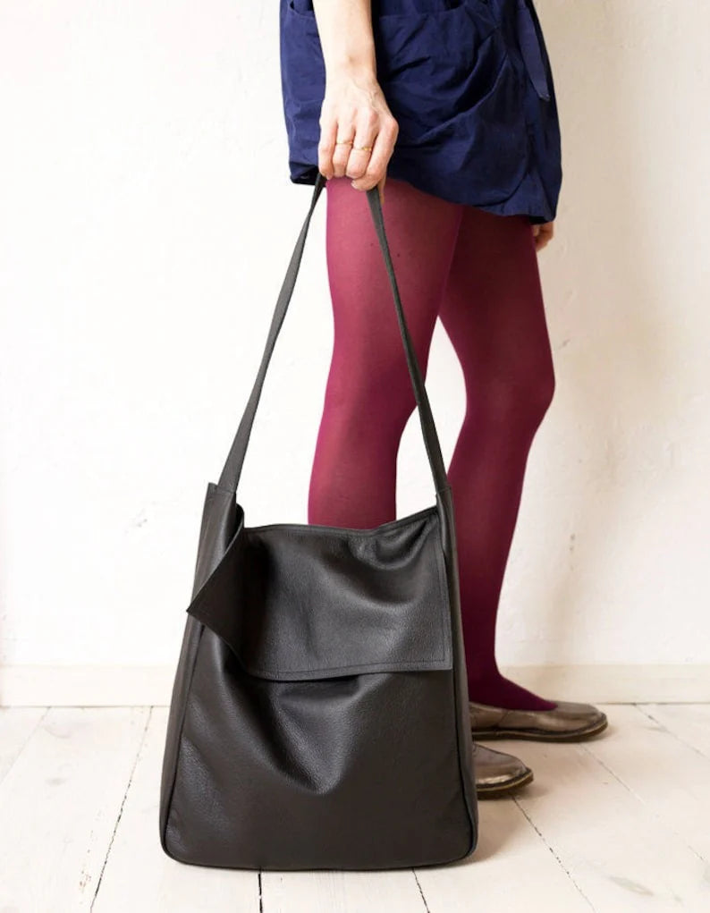 Minimal Black leather tote bag