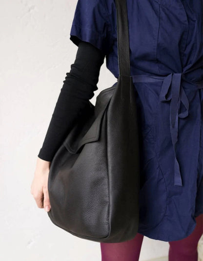 Minimal Black leather tote bag