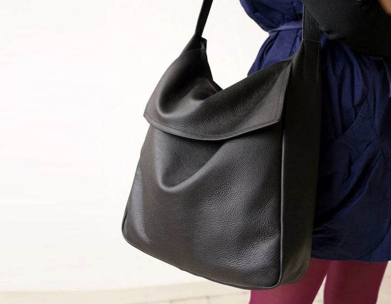 Minimal Black leather tote bag