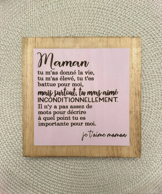 Cadeau pour fête des mères Affiche en Bois Gravé et Personnalisée, Le Cadeau Idéal pour Maman