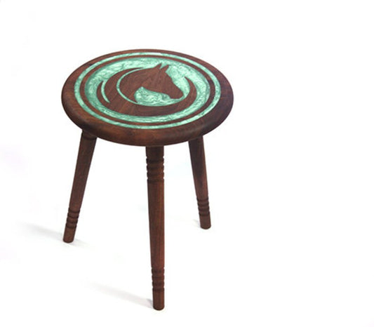 Black walnut and epoxy side table for horse lovers. Unique