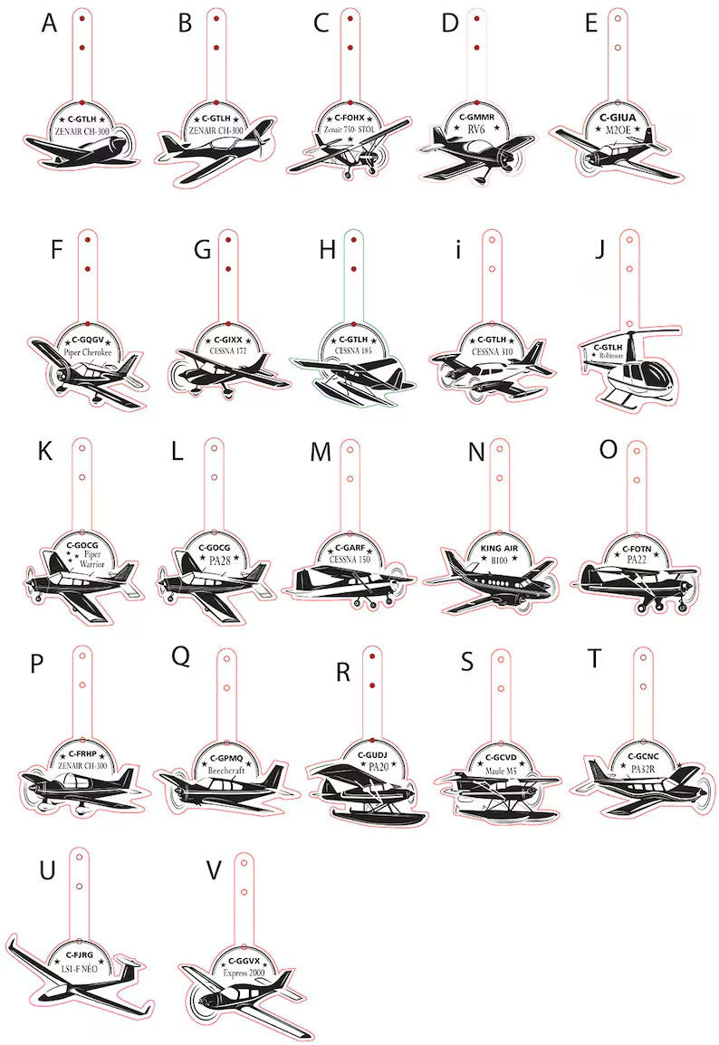 2 Porte-clés en cuir personnalisés avec lettre d'identification et modèle d'avion. 2 Porte-clés personnalisés avec numéro de queue d'avion